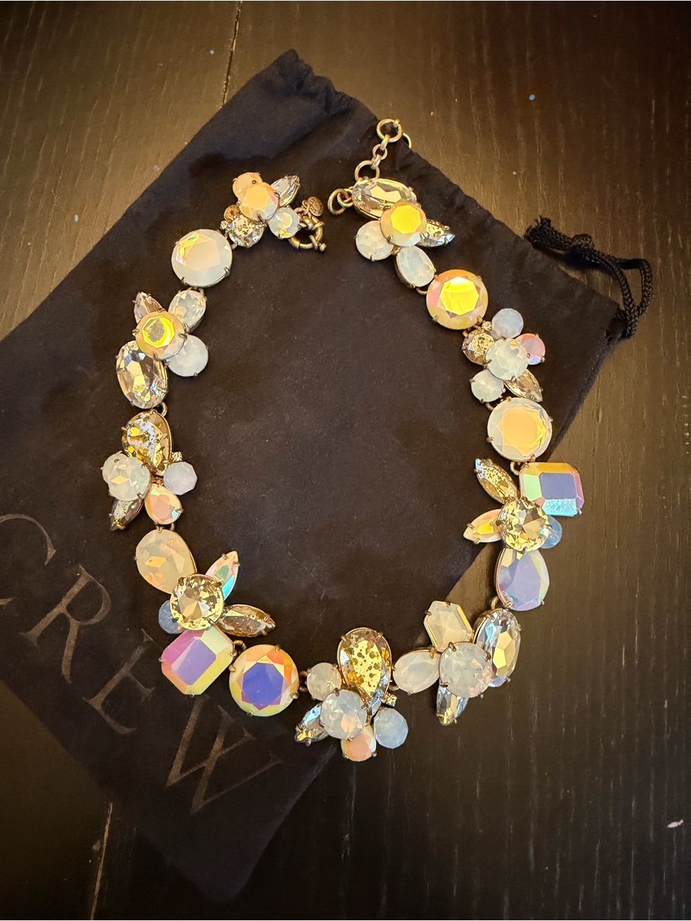 J. Crew Iridescent Crystal Floral Necklace in White and Gold